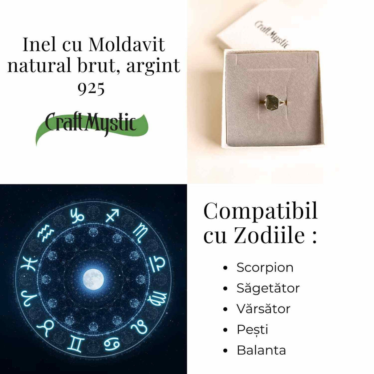 Inel argint 925 cu moldavit natural marime 60-61 EU / 10 US - Talisman cosmic al transformarii