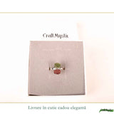 Inel argint 925 cu Moldavit si Granat neuniform, M8.5/58 – curaj si transformare