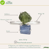 Inel argint 925 cu Moldavit si Kianit albastru, M 6.5/53 – claritate si transformare