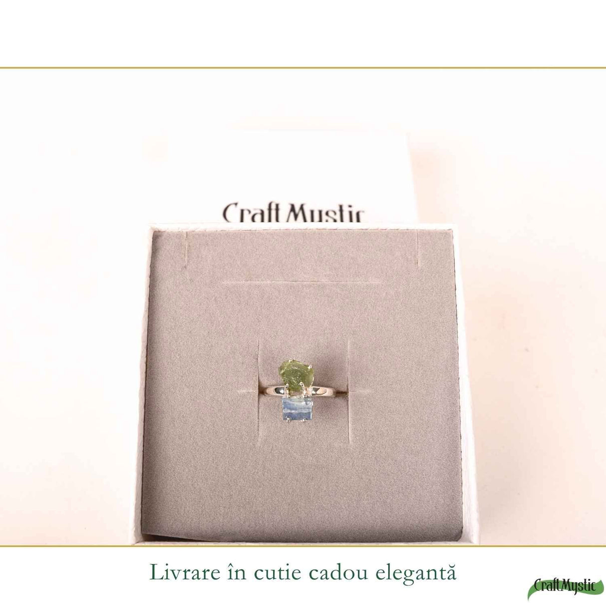 Inel argint 925 cu Moldavit si Kianit albastru, M 6.5/53 – claritate si transformare