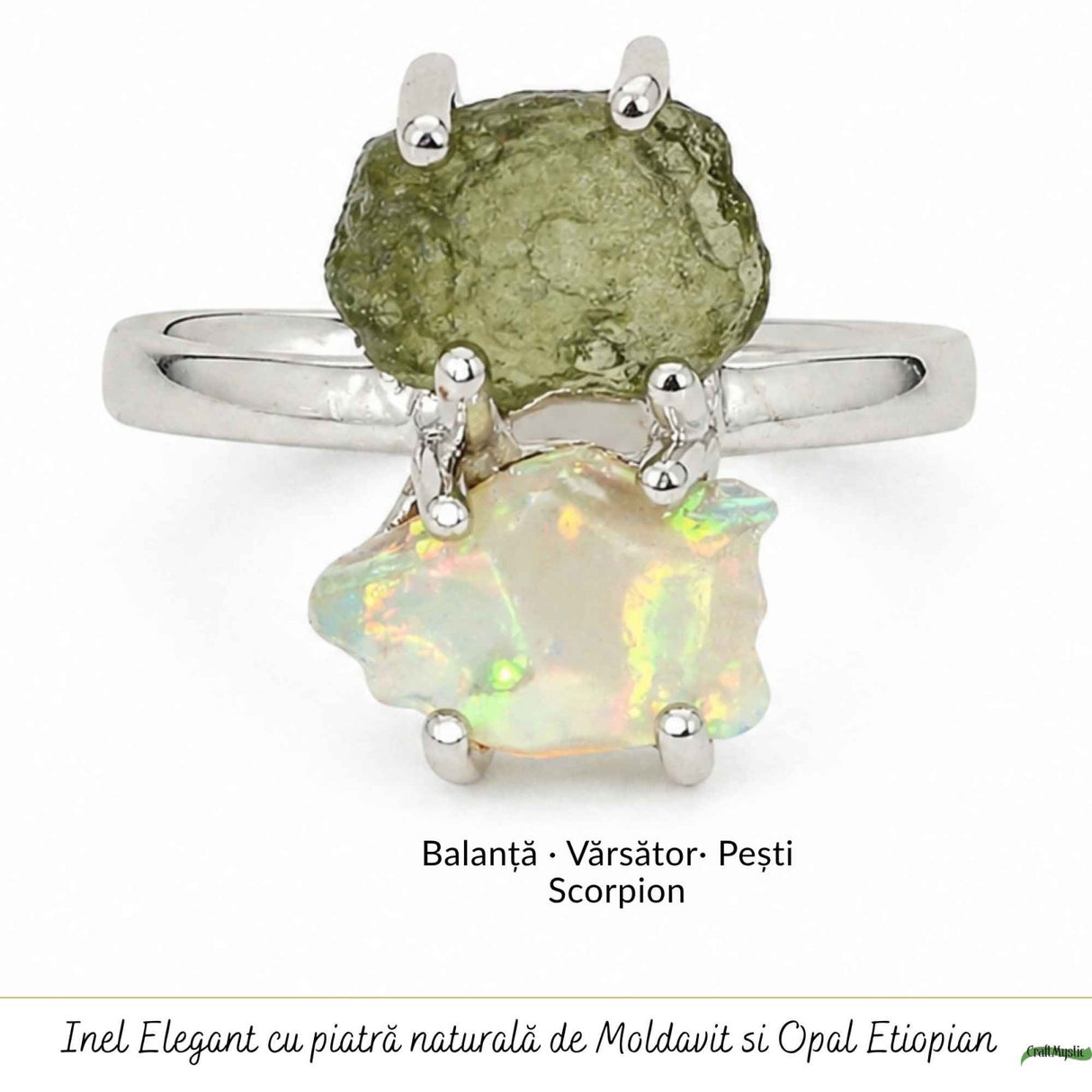 Inel argint 925 cu Moldavit si Opal Etiopian – inspiratie si transformare