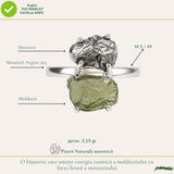 Inel argint 925 cu Moldavit si Meteorit – energie cosmica si transformare