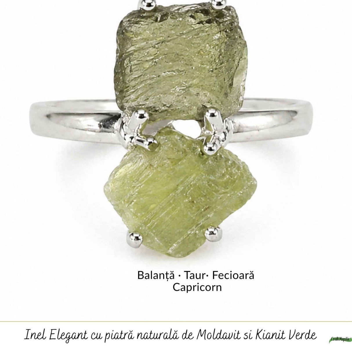 Inel argint 925 cu Moldavit si Kianit verde, M6/51.5 – echilibru si transformare