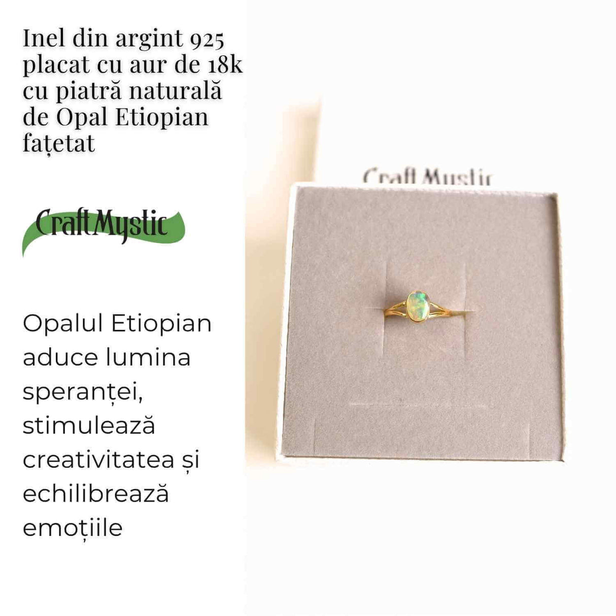 Inel Argint 925 placat cu aur 18K cu Opal Etiopian fatetat - Lumină și Magie Interioară