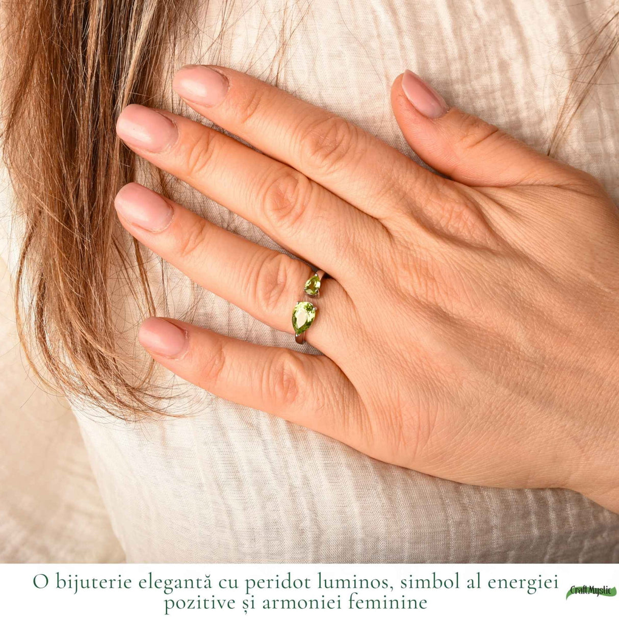 Inel Argint 925 cu Peridot Fatetat Lacrima – Echilibru si Feminitate Naturala