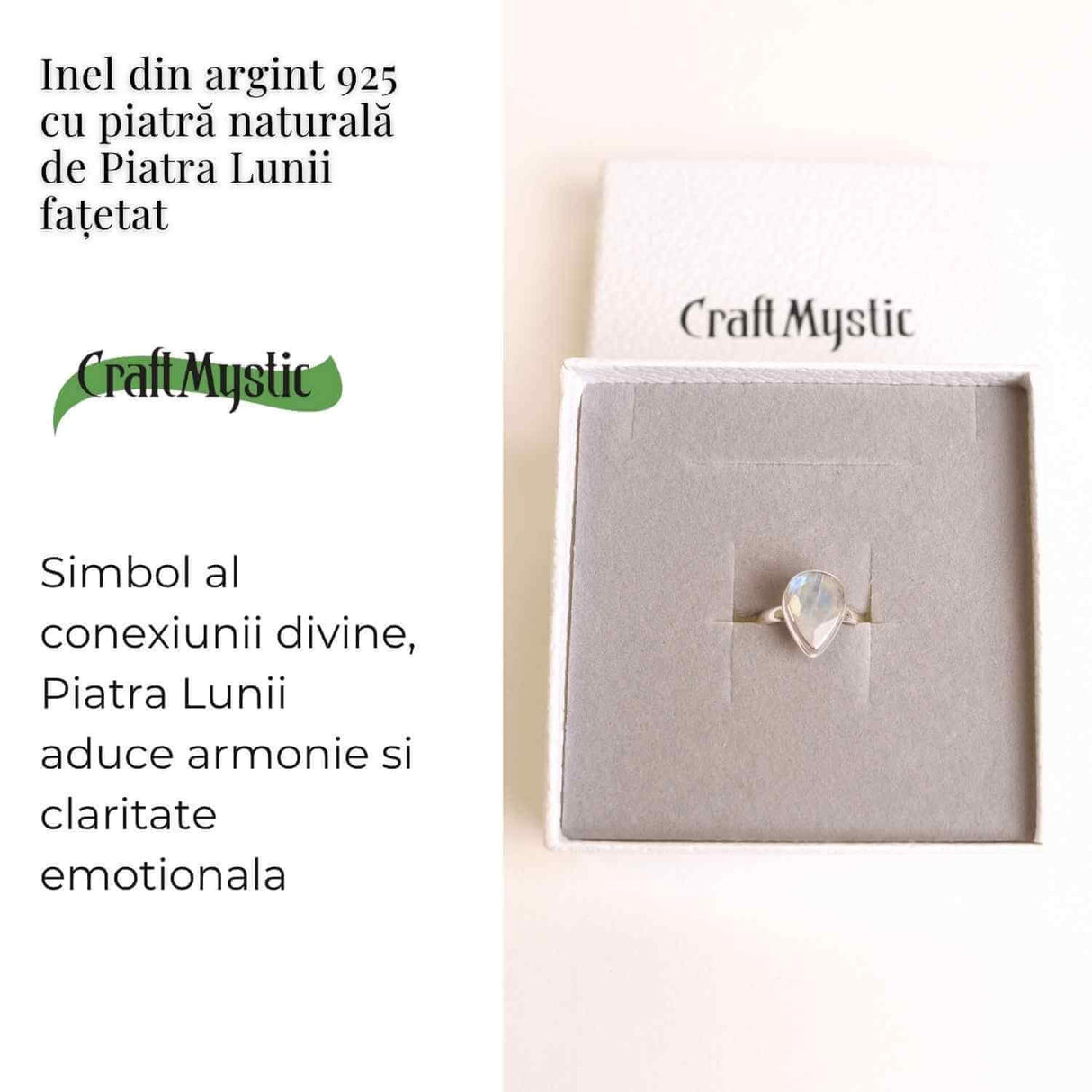 Inel Argint 925 cu Piatra Lunii Fatetata in Forma de Lacrima - Intuitie si Echilibru Emotional