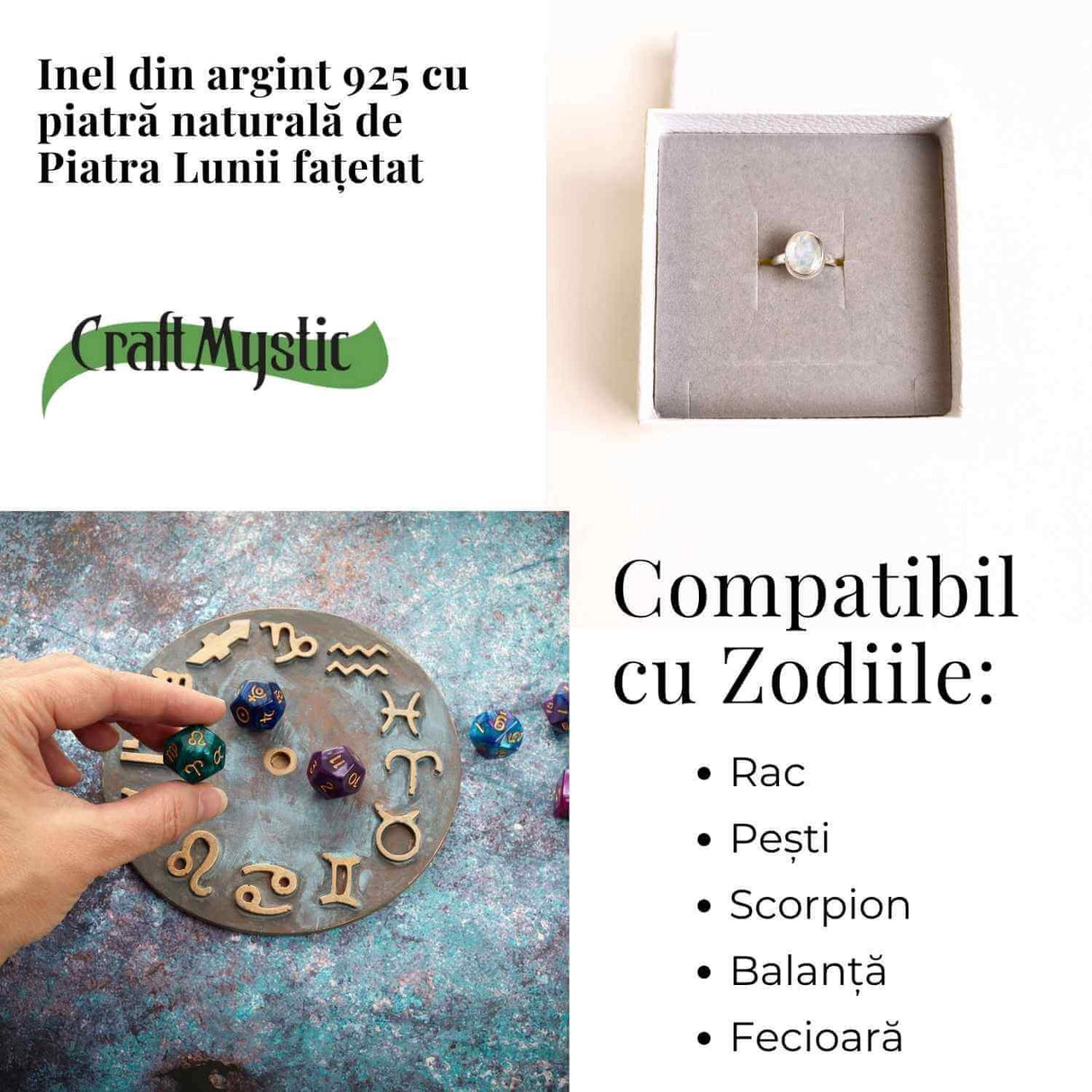 Inel Argint 925 cu Piatra Lunii Fatetata Oval- Lumina Interioara si Echilibru Emotional
