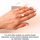 Inel reglabil din argint 925 cu piatra lunii fatetat, pentru calm si echilibru interior