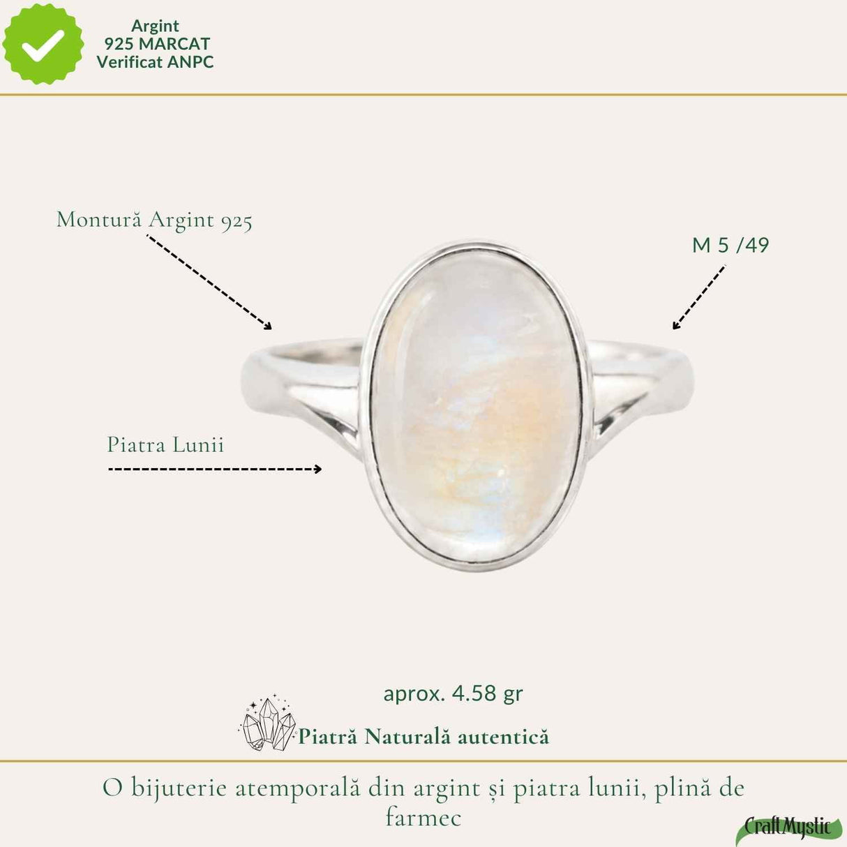 Inel Argint 925 cu Piatra Lunii Ovala – Intuitie, Armonie si Eleganta Naturala