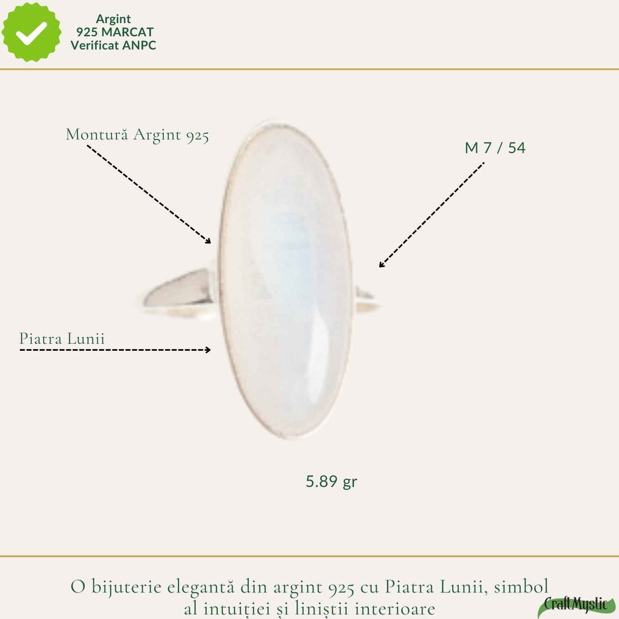 Inel Argint 925 cu Piatra Lunii Oval – Echilibru Emotional si Intuitie