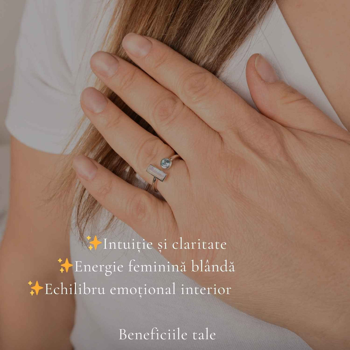 Inel Argint 925 cu Piatra Lunii si Topaz Alb – Echilibru si Claritate Interioara