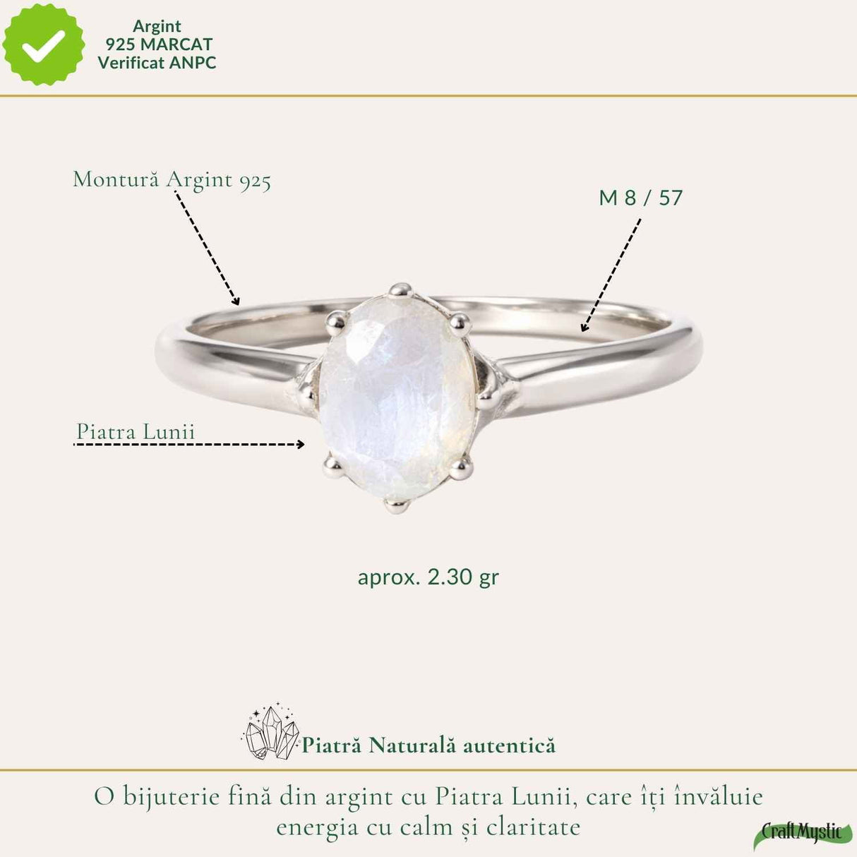 Inel Argint 925 cu Piatra Lunii Oval Fatetat – Feminitate si Echilibru Interior