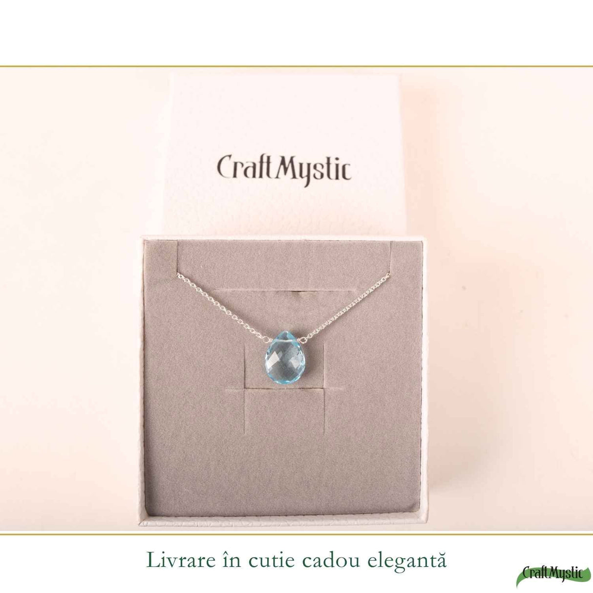 Colier argint 925 cu topaz albastru lacrima – calm si claritate interioara
