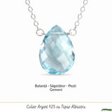 Colier argint 925 cu topaz albastru lacrima – calm si claritate interioara