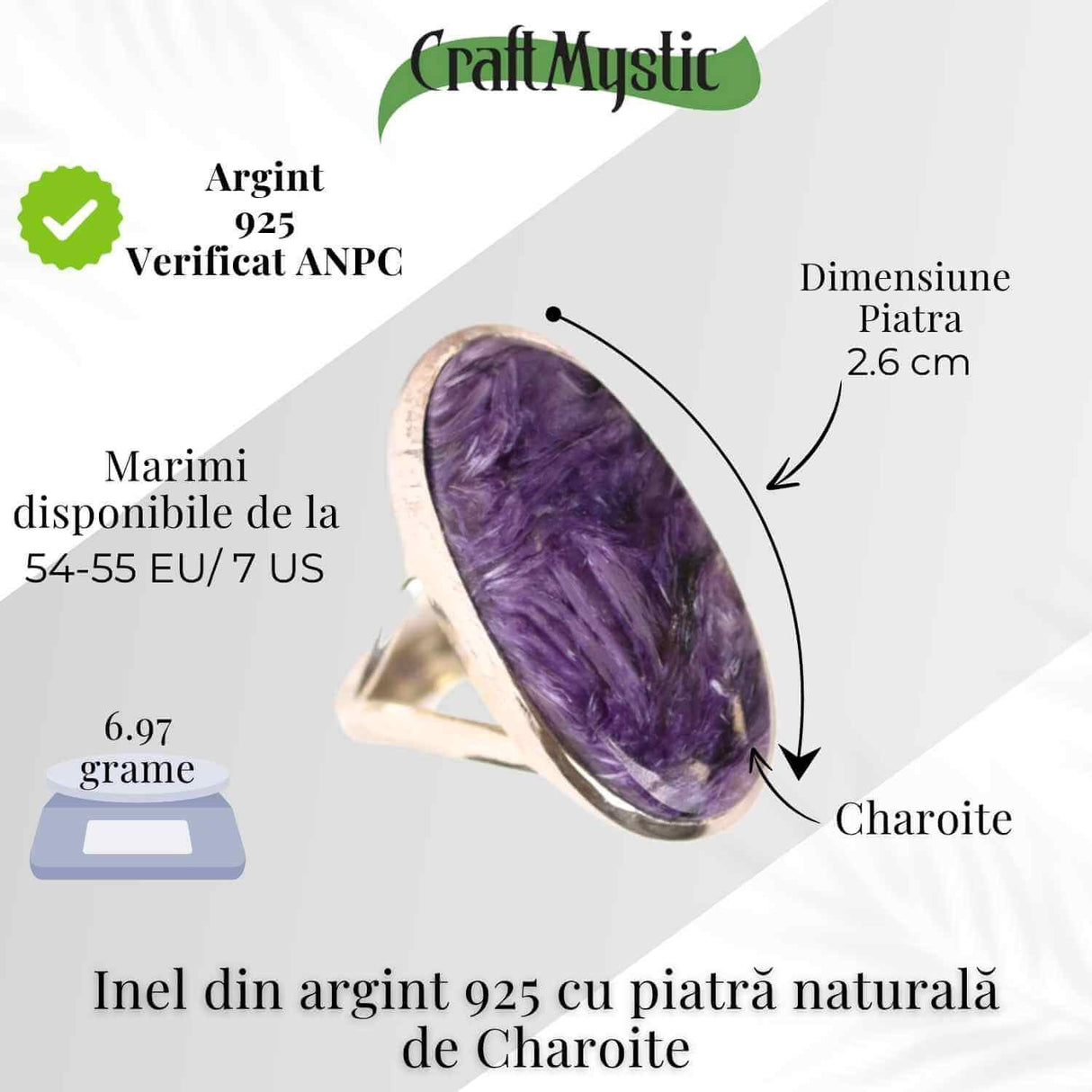 Inel argint 925 cu Charoite oval - Transformare si Vindecare Interioara