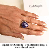 Inel argint 925 cu Charoite naturala triunghi - Transformare si echilibru interior