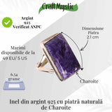 Inel argint 925 cu piatra naturala Charoite dreptunghi - Claritate si Transformare