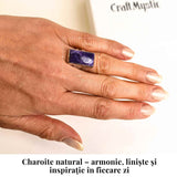 Inel argint 925 cu piatra naturala Charoite dreptunghi - Claritate si Transformare
