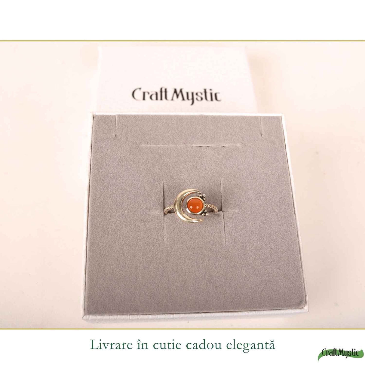 Inel argint 925 cu Carneol semiluna si soare – energie si echilibru feminin