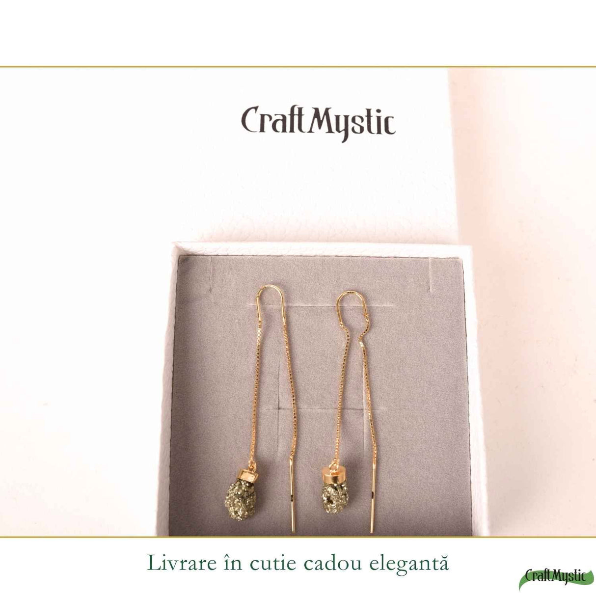Cercei argint 925 aur 18K cu Pirita bruta – protectie si energie de prosperitate