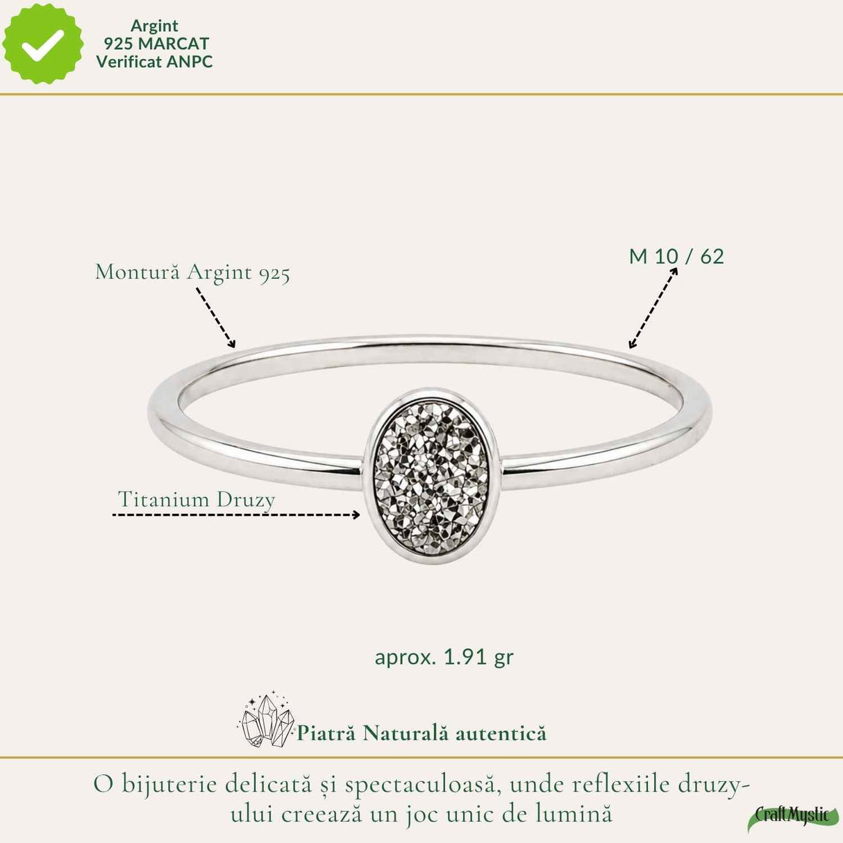 Inel argint 925 cu Titanium Druzy oval – stralucire si energie pozitiva