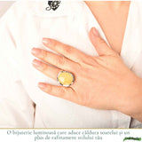 Inel Argint 925 Oval cu Chihlimbar Galben Natural - Energie Solara si Eleganta