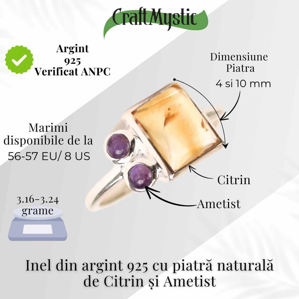 Inel argint 925 cu Citrin si Ametist - Echilibru si Claritate Interioara
