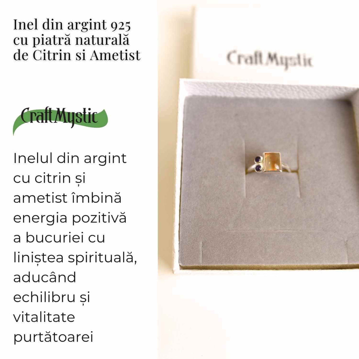 Inel argint 925 cu Citrin si Ametist - Echilibru si Claritate Interioara