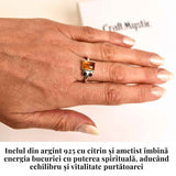 Inel argint 925 cu Citrin si Ametist - Echilibru si Claritate Interioara