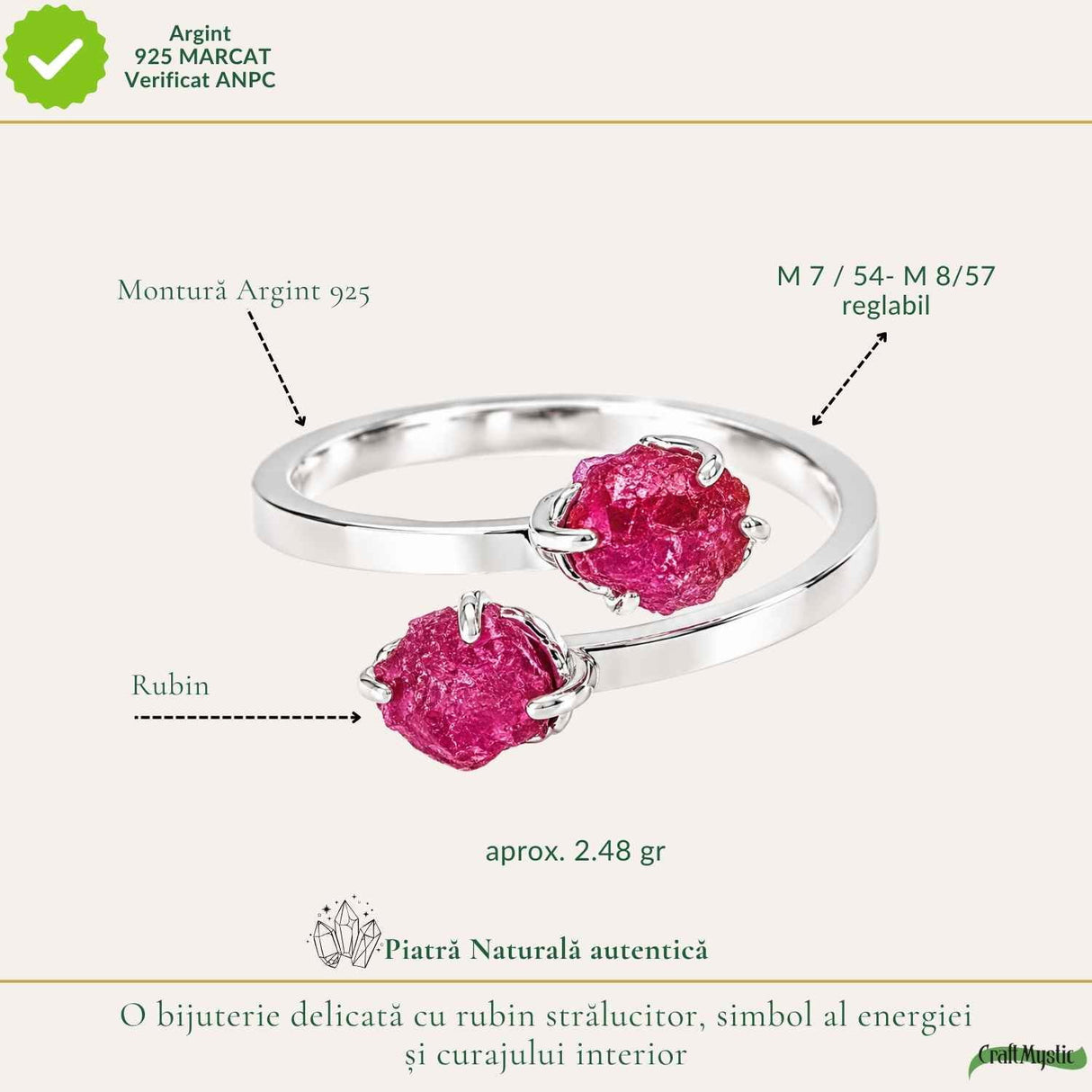 Inel Argint 925 cu Rubin Brut – Curaj Feminin si Energie Interioara