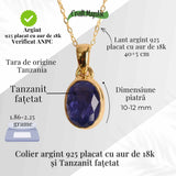 Colier Argint 925 Placat cu Aur 18K si Tanzanit Fatetat Oval - Claritate Spirituala si Transformare Interioara