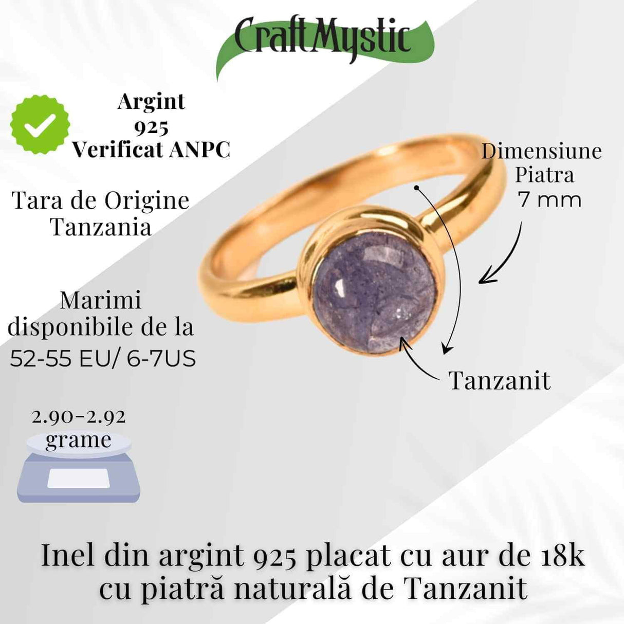 Inel Argint 925 cu Tanzanit Rotund - Armonie si Claritate Interioara