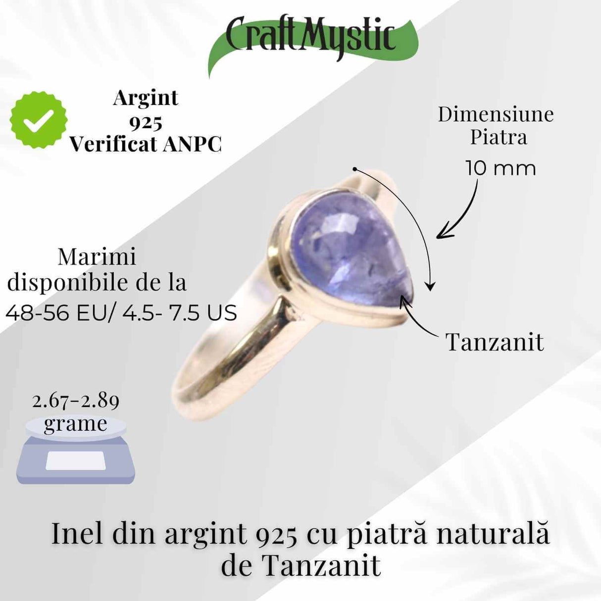 Inel Argint 925 cu Tanzanit Lacrima - Vindecare si Claritate Interioara