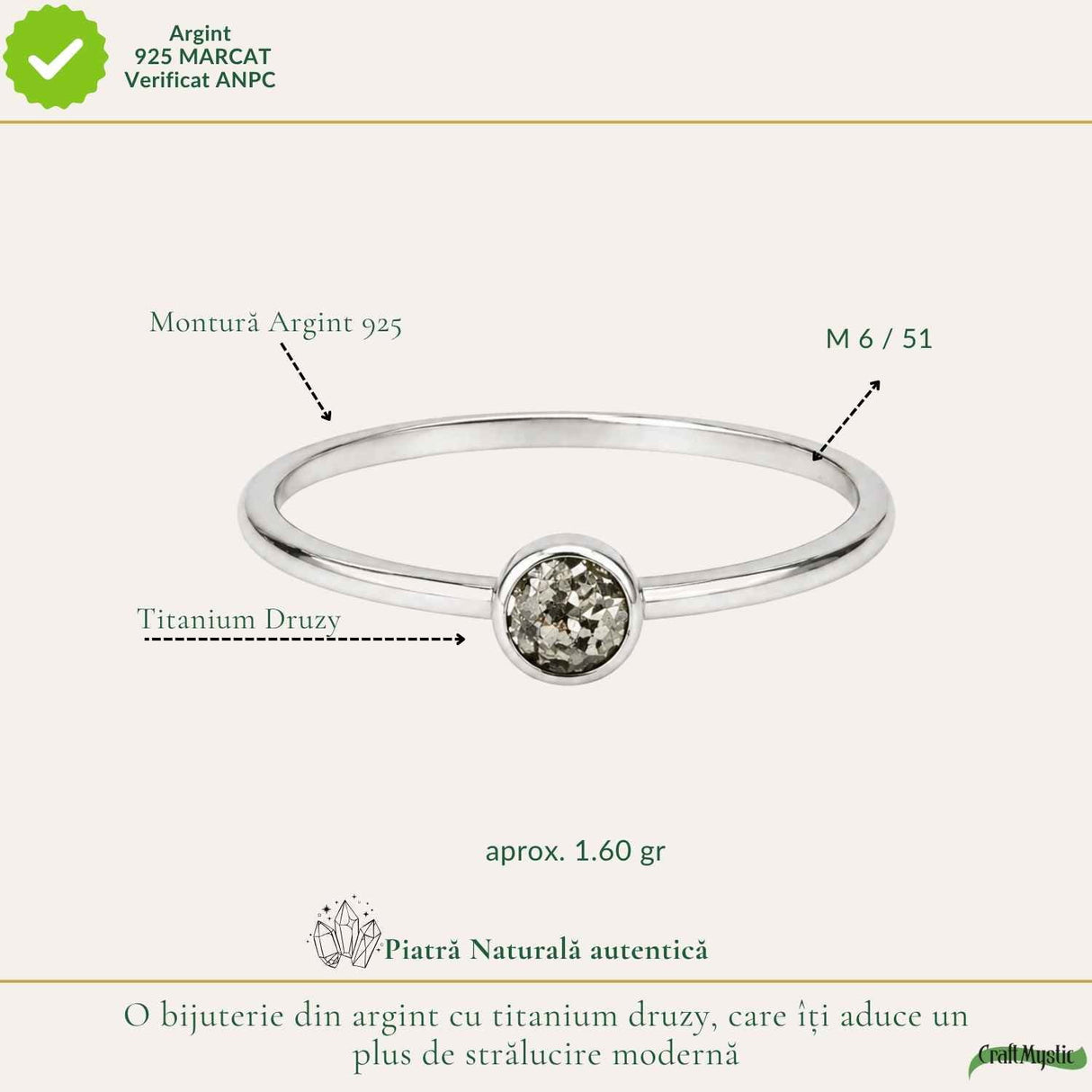 Inel argint 925 cu Titanium Druzy rotund – stralucire si energie pozitiva