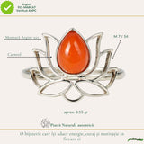 Inel argint 925 cu piatra naturala de Carneol model floare de lotus – Energie si incredere feminina