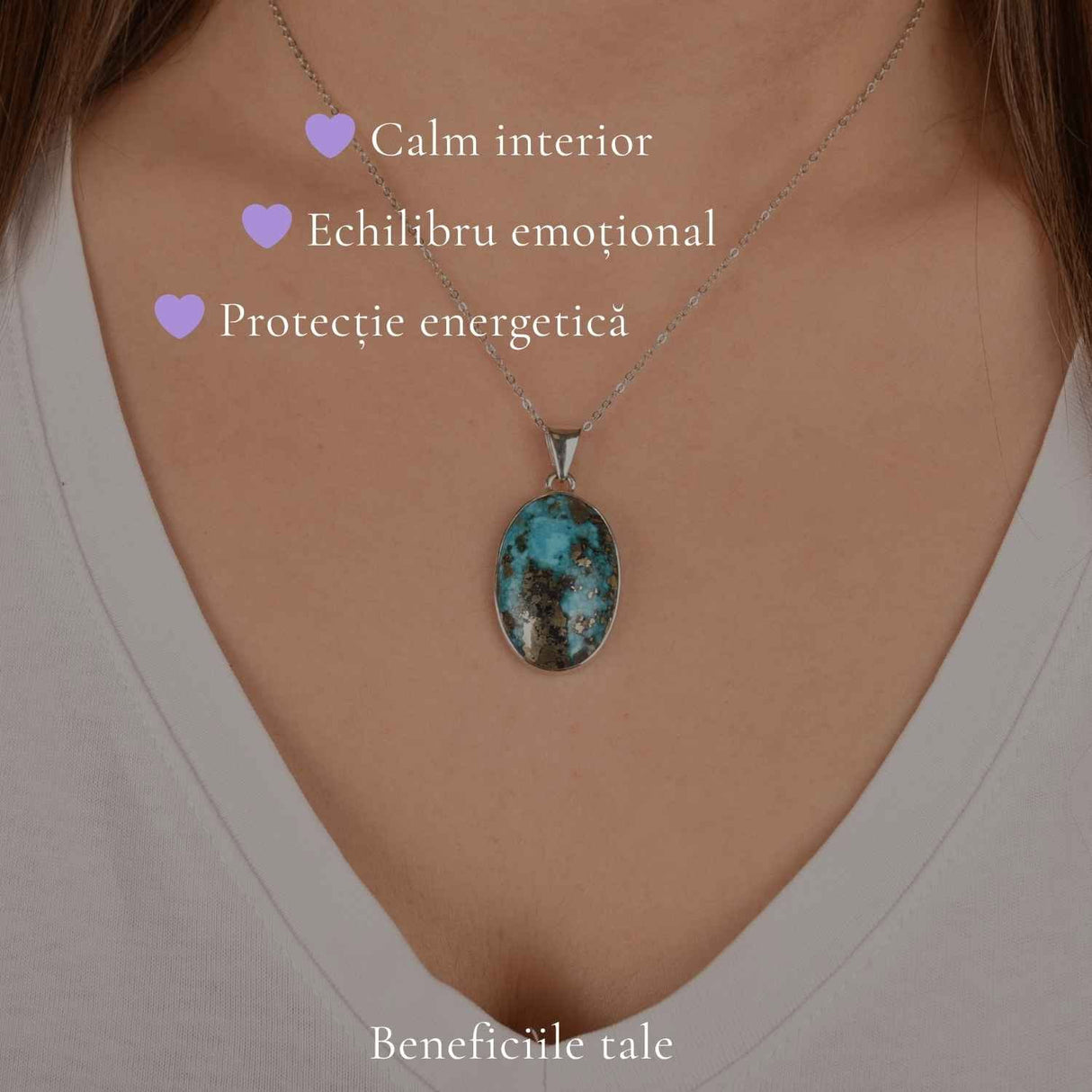 Colier argint 925 cu Turcoaz si Pirita oval – Protectie si incredere interioara
