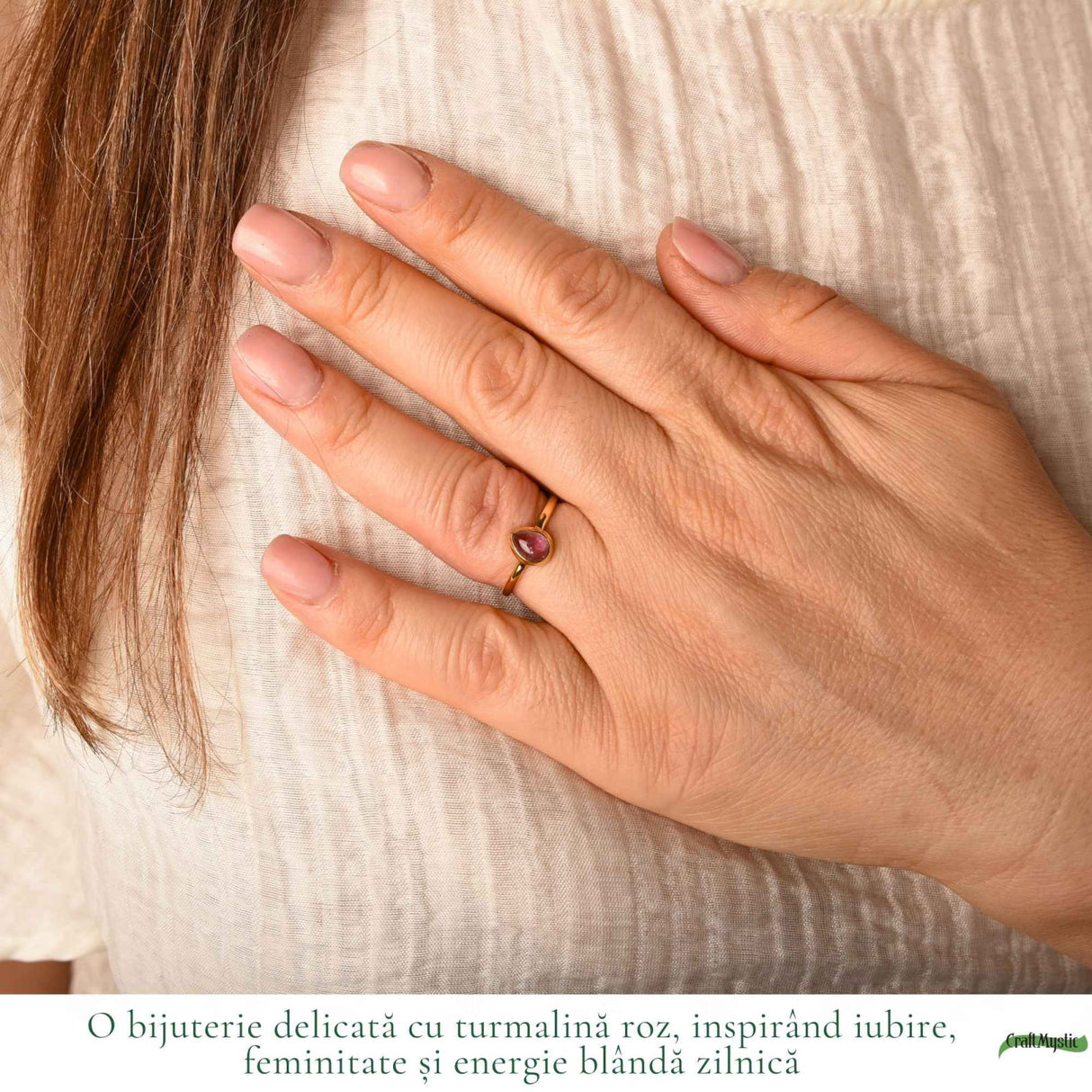 Inel Argint 925 cu Turmalina Roz Lacrima – Feminitate si Iubire Delicata