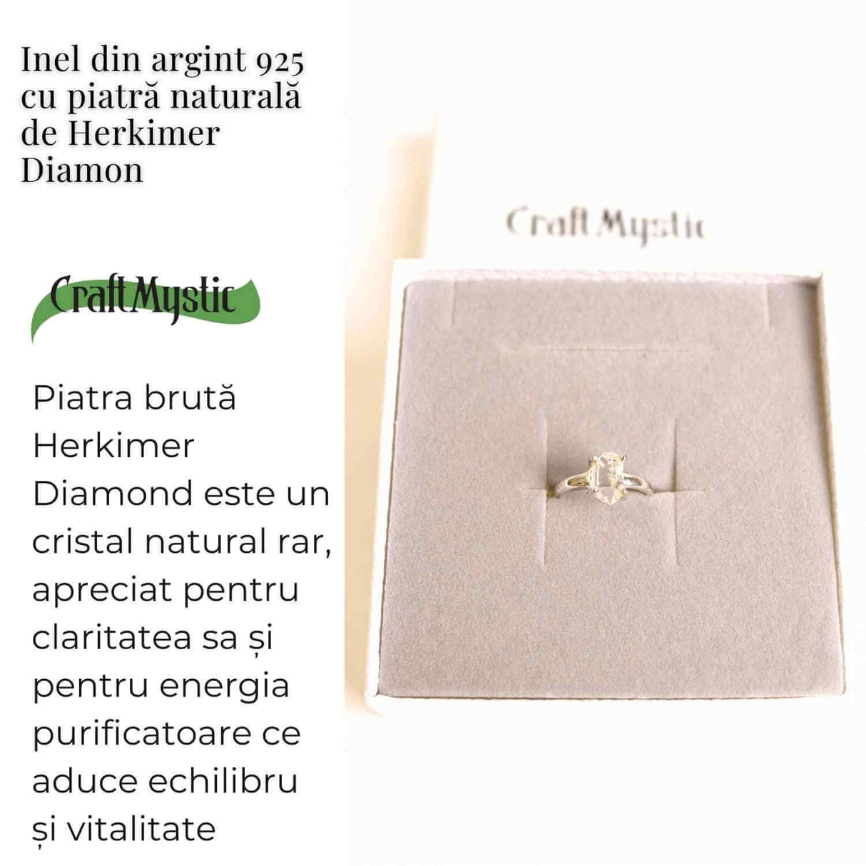 Inel argint 925 cu Herkimer Diamond - Claritate si Energie Divina