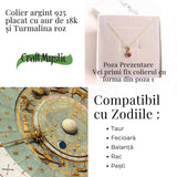 Colier Argint 925 Placat cu Aur 18K si Turmalina Roz Naturala - Iubire, Vindecare si Energie a Inimii