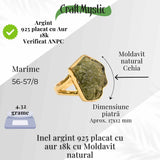 Inel argint 925 placat aur 18k cu Moldavit natural brut Marime 56-57 (EU) / 8 (US) - Stimuleaza Evolutia Interioara si Vindecarea Energetica