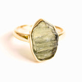 Inel argint 925 Elegant cu Moldavit placat cu Aur 18K 3.42 gr Marime 54 (EU) / 7 (US) - Stimuleaza Evolutia Interioara si Vindecarea Energetica,