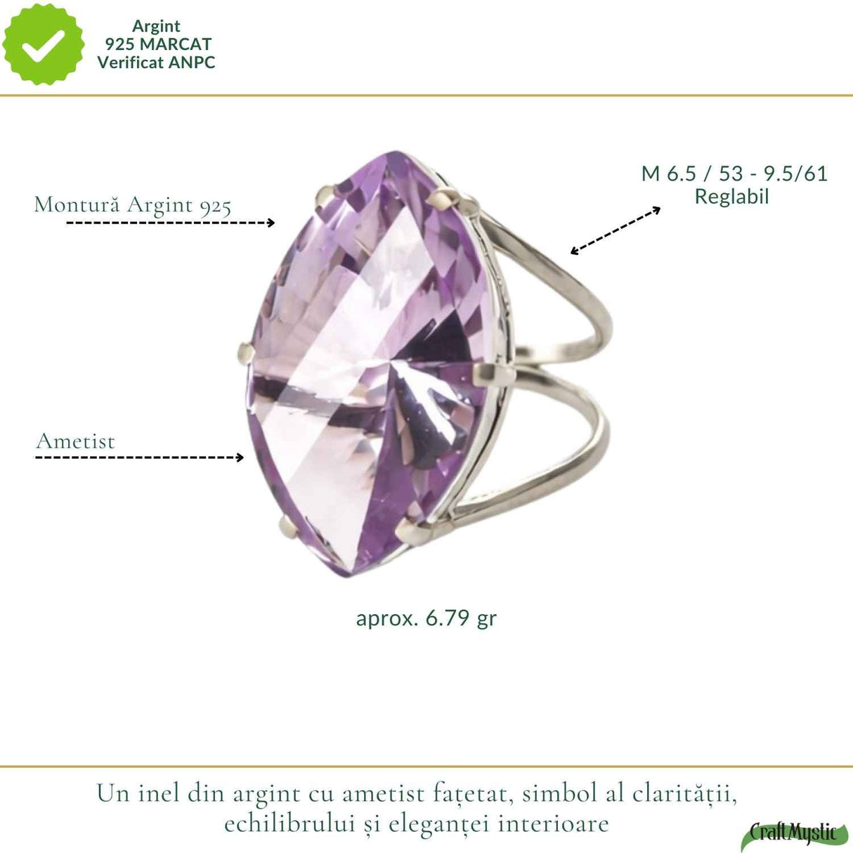 Inel Argint 925 cu Ametist Fatetat Delica – Echilibru si Eleganta Naturala