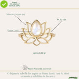 Inel Argint 925 Floare de Lotus cu Piatra Lunii – Echilibru si Liniste Interioara