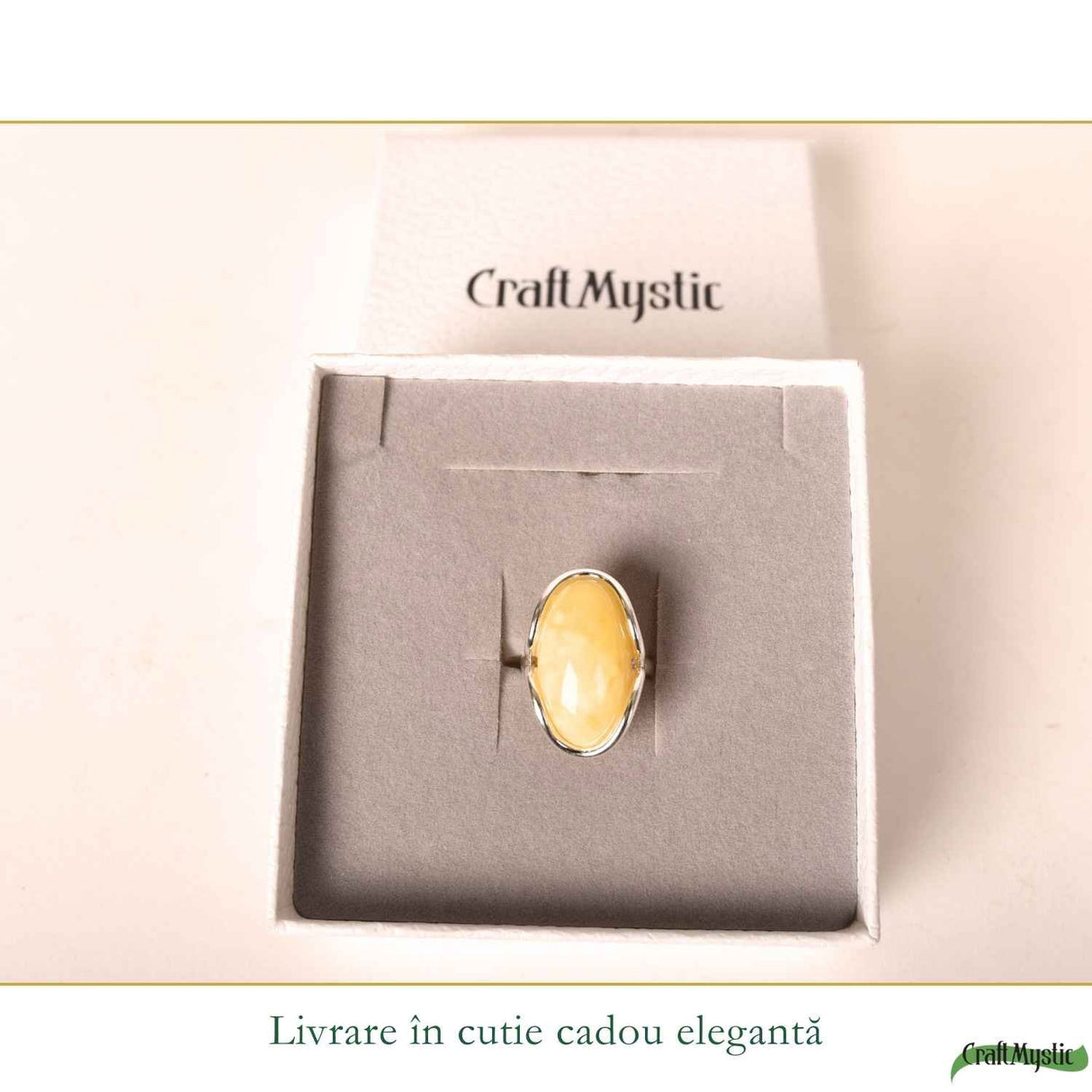 Inel Argint 925 cu Chihlimbar Galben Natural Oval - Lumina Calda si Eleganta Naturala