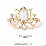 Inel Argint 925 Floare de Lotus cu Piatra Lunii – Echilibru si Liniste Interioara