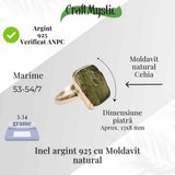 Inel argint 925 cu Moldavit natural brut Marime M52-53/6 - Piatra transformarii spirituale