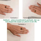 Inel argint 925 placat aur 18k cu Moldavit natural brut Marime 53-54 (EU) / 7 (US) - Piatra transformarii si protectiei