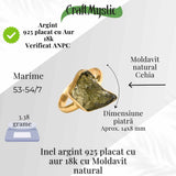 Inel argint 925 placat aur 18k cu Moldavit natural brut Marime 53-54 (EU) / 7 (US) - Piatra transformarii si protectiei