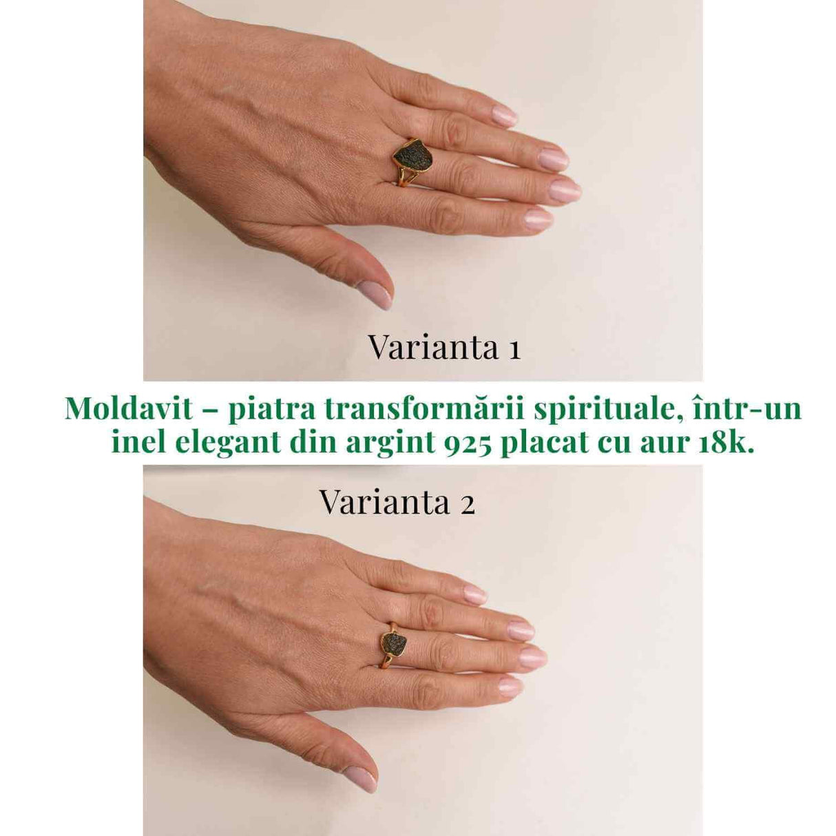 Inel argint 925 placat aur 18k cu Moldavit natural brut Marime 58-59 (EU) /9 (US) - Piatra transformarii si protectiei