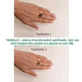 Inel argint 925 placat aur 18k cu Moldavit natural brut Marime 58-59 (EU) /9 (US) - Piatra transformarii si protectiei